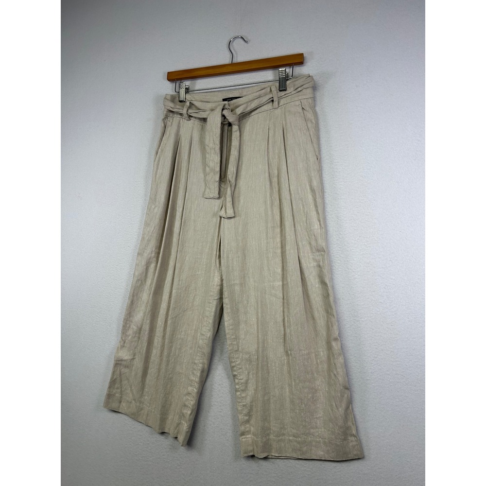 Coastal Grandma Ann Taylor Petite Women 6P Beige Linen Blend Wide Leg Crop Pants - Picture 10 of 11